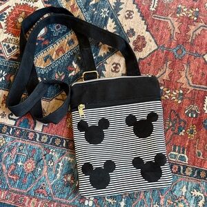 Disney Black and White Striped Crossbody Bag Mickey Ears